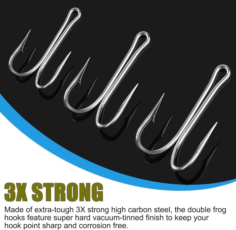 VATEICO Classic Double Fishing Hooks,Stainless Steel Fishing Double Frog Hooks with Open Shank Barbed Hooks for Saltwater Freshwater - Image 4